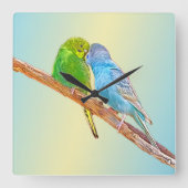 Kute zoissende draaistellen - acryl op pastelachte vierkante klok (Voorkant)