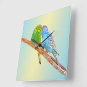 Kute zoissende draaistellen - acryl op pastelachte vierkante klok (Hoek)