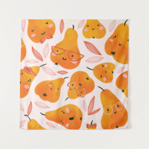 Kute zomer naadloos met oranje peren. Fu Wandkleed