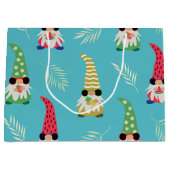 Kute zomergnomen met vruchtpatroon groot cadeauzakje (Voorkant)