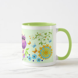 Kute zomeruil, bloemen en mok van de douanenaam