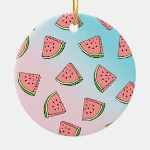 Kute zomerwatermeloenpatroonpastelroze en blauw keramisch ornament