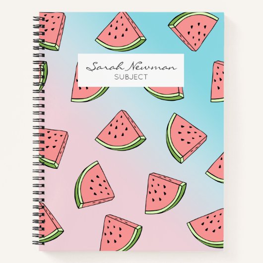 Kute zomerwatermeloenpatroonpastelroze en blauw notitieboek (Voorkant)