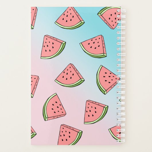 Kute zomerwatermeloenpatroonpastelroze en blauw planner (Achterkant)