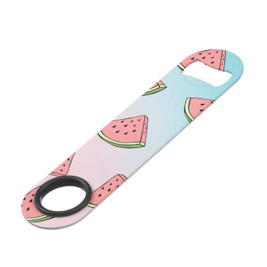 Kute zomerwatermeloenpatroonpastelroze en blauw speed flessenopener (Voorkant Gekanteld)