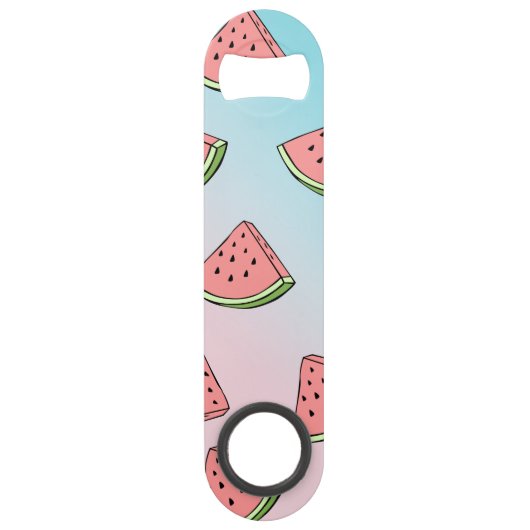 Kute zomerwatermeloenpatroonpastelroze en blauw speed flessenopener (Voorkant)