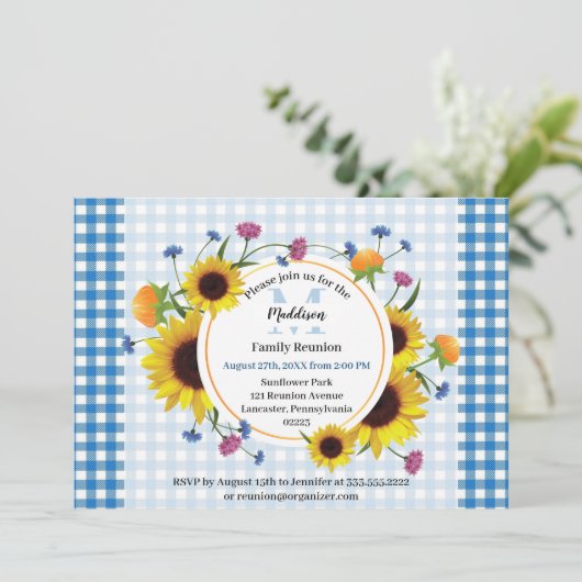 Kute, zonnebloempjes met gezinshereniging kaart (Staand voorkant)