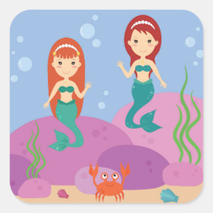 Kute zus mermaids zwemmen onder water vierkante sticker