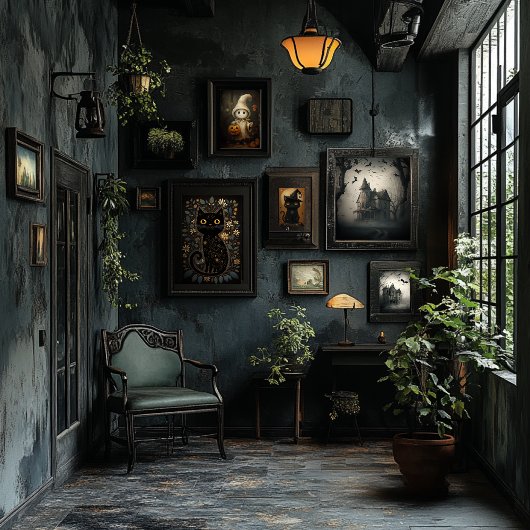 Kute zwart-kattenfolk Art Style Afdrukbaar downloa Poster