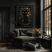 Kute zwart-kattenfolk Art Style Afdrukbaar downloa Poster