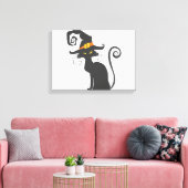 Kute zwarte kat in een heks pet - Kies achtergrond Canvas Afdruk (Insitu (Woonkamer))