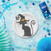 Kute zwarte kat in een heks pet - Kies achtergrond Papieren Bordje (Feest)