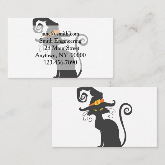 Kute zwarte kat in een heks pet - Kies achtergrond Visitekaartje (Voorkant / Achterkant)