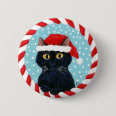 Kute zwarte kat, kerstwintersneeuwknop ronde button 5,7 cm (Voorkant)