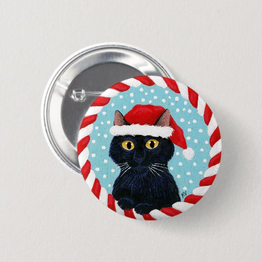 Kute zwarte kat, kerstwintersneeuwknop ronde button 5,7 cm (Voorkant /achterkant)