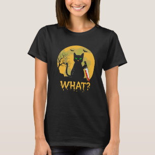 Kute zwarte kat met bloedige dolk, volle maan kost t-shirt