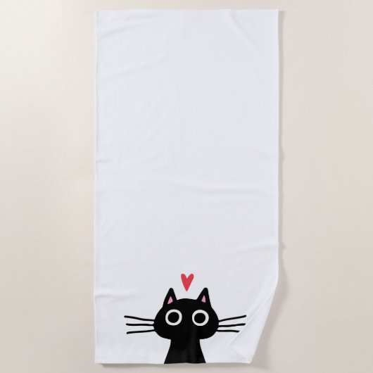 Kute zwarte kat met hartslaghanddoek strandlaken (Voorkant)