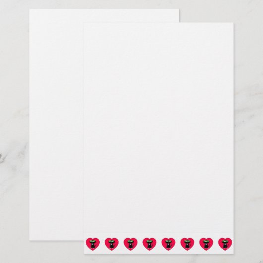 Kute zwarte katten in het rode hart briefpapier (Voorkant / Achterkant)