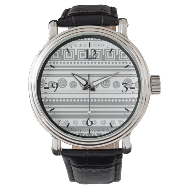 Kute zwarte witte decoratieve aztec textuur horloge (Voorkant)