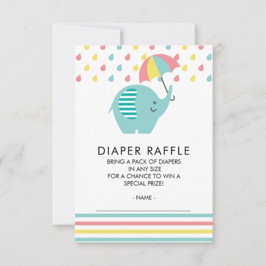 Kutelfant Baby shower Diaper Raffle Ticket Kaart (Voorkant)