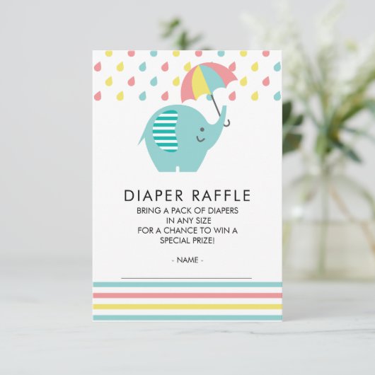 Kutelfant Baby shower Diaper Raffle Ticket Kaart (Staand voorkant)