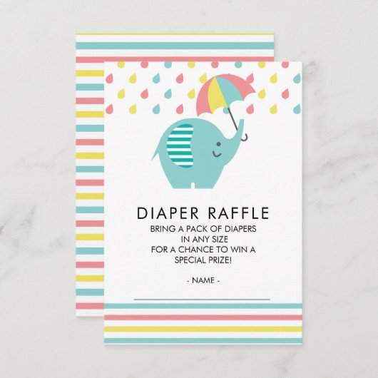 Kutelfant Baby shower Diaper Raffle Ticket Kaart (Voorkant / Achterkant)