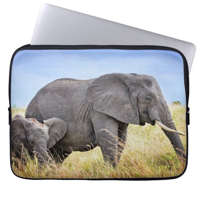 Kutest Baby Animals | Afrikaanse olifant en moeder Laptop Sleeve (Voorkant)