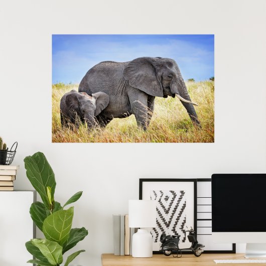 Kutest Baby Animals | Afrikaanse olifant en moeder Poster (Thuiskantoor)