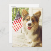 Kutest Baby Animals | Amerikaanse vlag Corgi Briefkaart (Voorkant / Achterkant)
