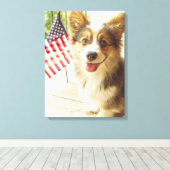 Kutest Baby Animals | Amerikaanse vlag Corgi Canvas Afdruk (Insitu (Houten vloer))