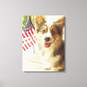 Kutest Baby Animals   Amerikaanse vlag Corgi Canvas Afdruk