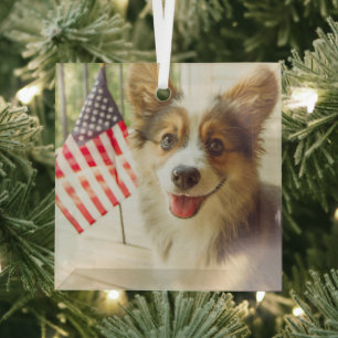 Kutest Baby Animals Amerikaanse vlag Corgi Glas Ornament