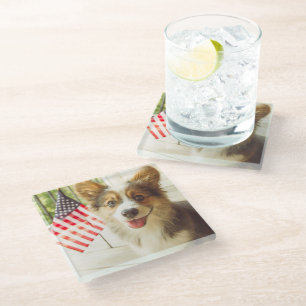 Kutest Baby Animals Amerikaanse vlag Corgi Glazen Onderzetter