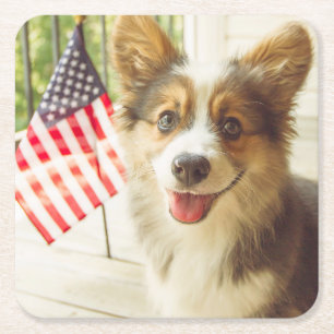 Kutest Baby Animals Amerikaanse vlag Corgi Kartonnen Onderzetters
