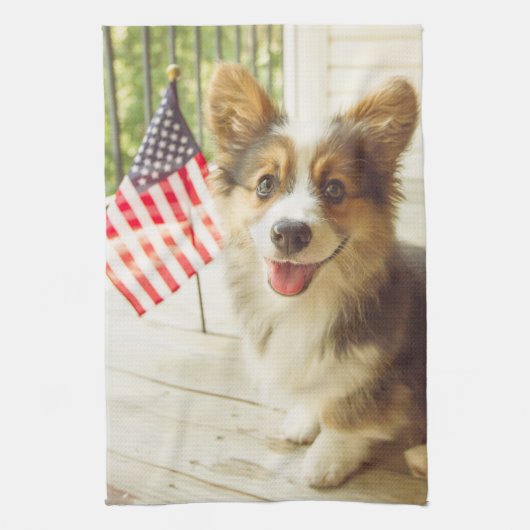 Kutest Baby Animals | Amerikaanse vlag Corgi Theedoek (Verticaal)