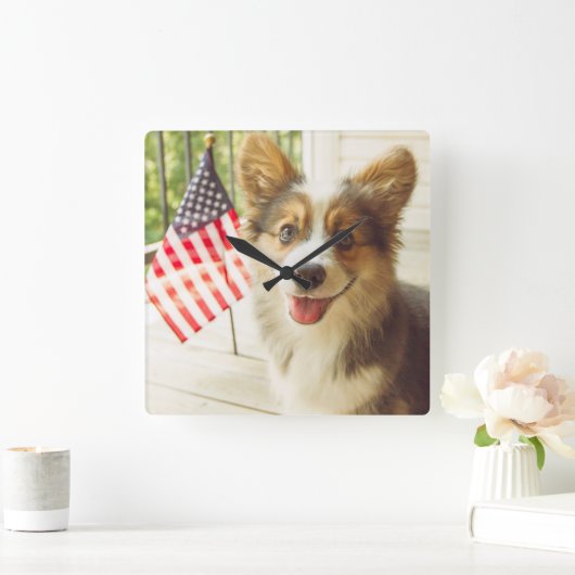 Kutest Baby Animals | Amerikaanse vlag Corgi Vierkante Klok (Huis)