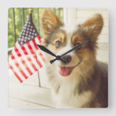 Kutest Baby Animals | Amerikaanse vlag Corgi Vierkante Klok (Voorkant)