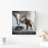 Kutest Baby Animals | Baby Kitten en Dog Vierkante Klok (Huis)