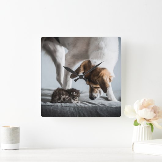 Kutest Baby Animals | Baby Kitten en Dog Vierkante Klok (Huis)