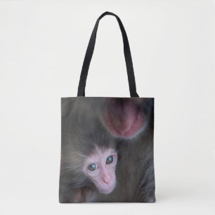 Kutest Baby Animals Baby Macaque Monkey en moede Tote Bag