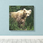 Kutest Baby Animals | Beer Mama Beer en haar kubus Canvas Afdruk (Insitu (Houten vloer))