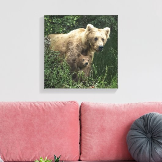 Kutest Baby Animals | Beer Mama Beer en haar kubus Canvas Afdruk (Insitu (Woonkamer))