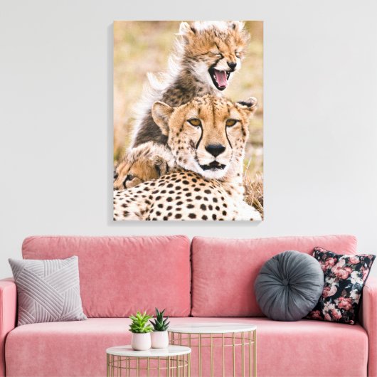 Kutest Baby Animals | Cheetah Cat & Cub Canvas Afdruk (Insitu (Woonkamer))