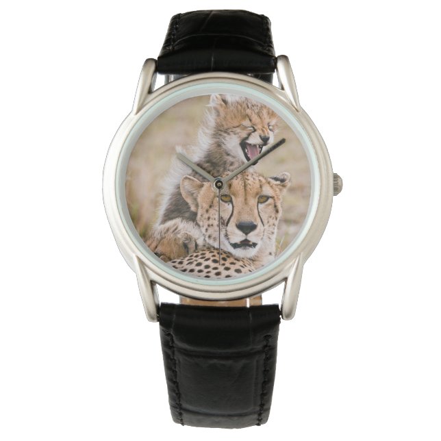 Kutest Baby Animals | Cheetah Cat & Cub Horloge (Voorkant)