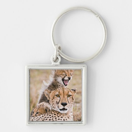 Kutest Baby Animals | Cheetah Cat & Cub Sleutelhanger (Voorkant)