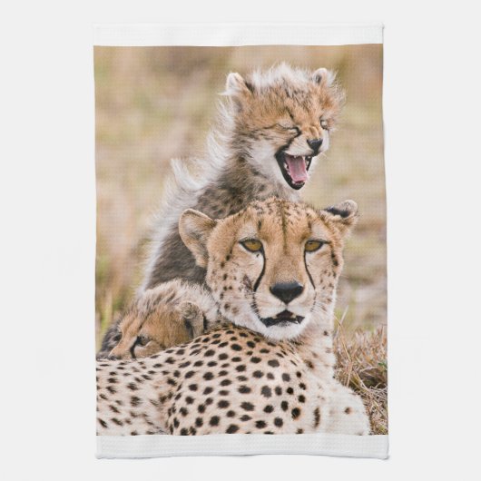 Kutest Baby Animals | Cheetah Cat & Cub Theedoek (Verticaal)