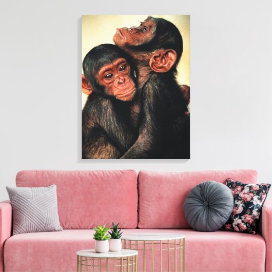 Kutest Baby Animals | Chimpansee Hug Canvas Afdruk (Insitu (Woonkamer))