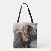 Kutest Baby Animals | Chocolade Dapple Dachshund Tote Bag (Achterkant)