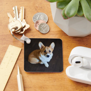 Kutest Baby Animals Corgi die omhoog kijkt Sleutelhanger