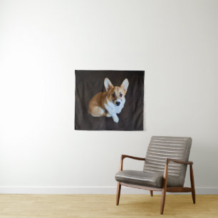 Kutest Baby Animals Corgi die omhoog kijkt Wandkleed